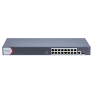 Switch PoE Administrado Hikvision DS-3E1518P-EI/M – 16 Puertos Gigabit PoE+, 1 Puerto RJ45, 1 Puerto SFP, 230 W y Gestión Inteligente