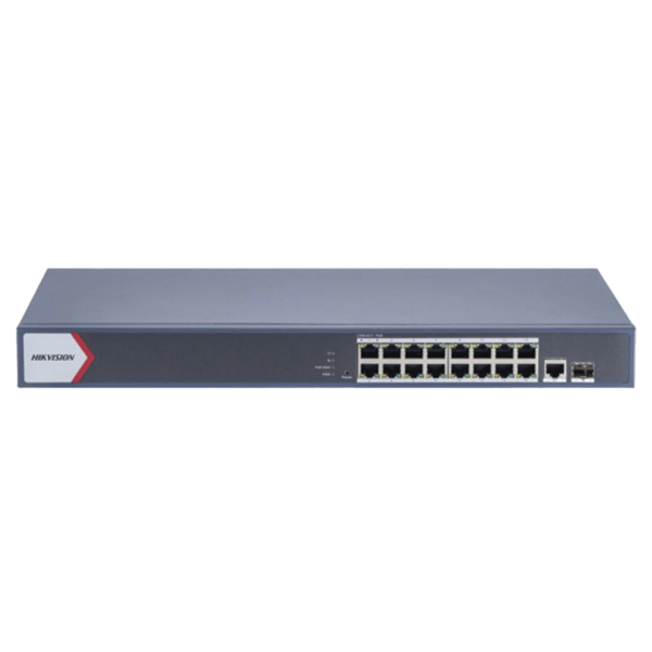 Switch PoE Administrado Hikvision DS-3E1518P-EI/M – 16 Puertos Gigabit PoE+, 1 Puerto RJ45, 1 Puerto SFP, 230 W y Gestión Inteligente