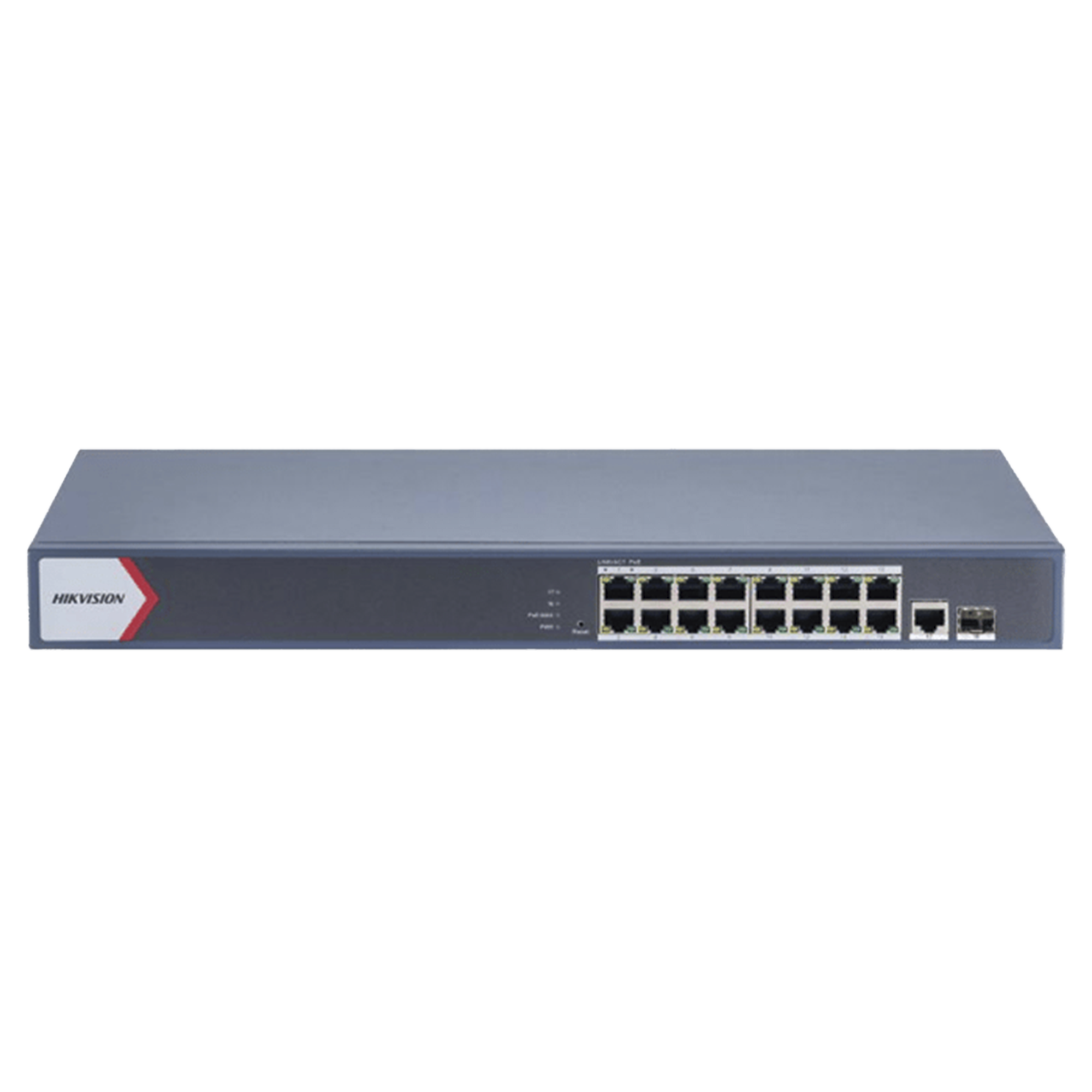 Switch PoE Administrado Hikvision DS-3E1518P-EI/M – 16 Puertos Gigabit PoE+, 1 Puerto RJ45, 1 Puerto SFP, 230 W y Gestión Inteligente
