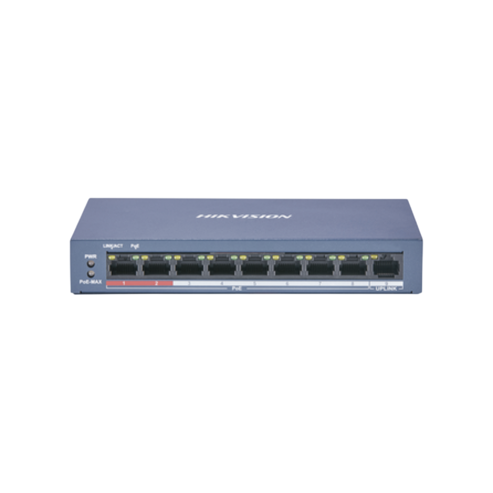 Switch PoE+ No Administrable Hikvision DS-3E0109P-EM(B) – 8 Puertos 10/100 Mbps, 1 Puerto Uplink 100 Mbps, Potencia PoE hasta 60 W - Image 2