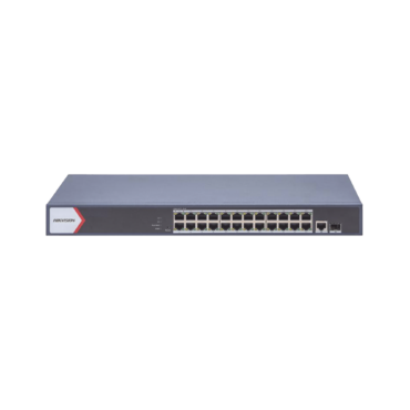 Switch PoE Administrado Hikvision DS-3E1526P-EI/M – 24 Puertos Gigabit PoE+, 230 W, 1 Puerto SFP, 1 Puerto RJ45 y Gestión Inteligente