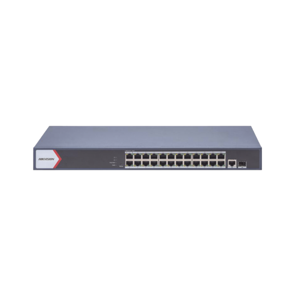 Switch PoE Administrado Hikvision DS-3E1526P-EI/M – 24 Puertos Gigabit PoE+, 230 W, 1 Puerto SFP, 1 Puerto RJ45 y Gestión Inteligente